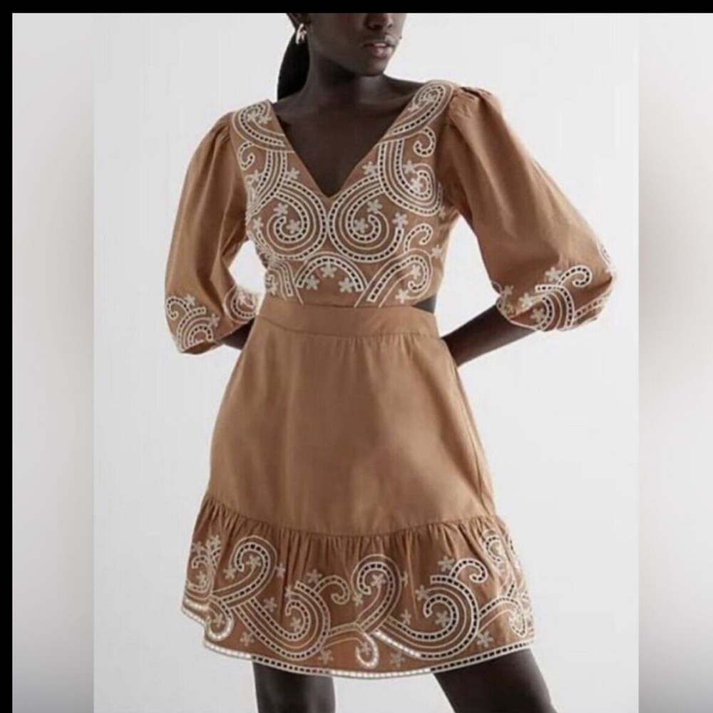 Express 100% cotton beige bow back dress XL